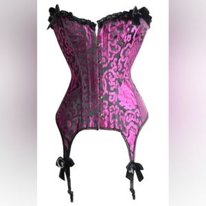 6 Piece Corset Set Living Dead Souls Magenta Brocade Corset